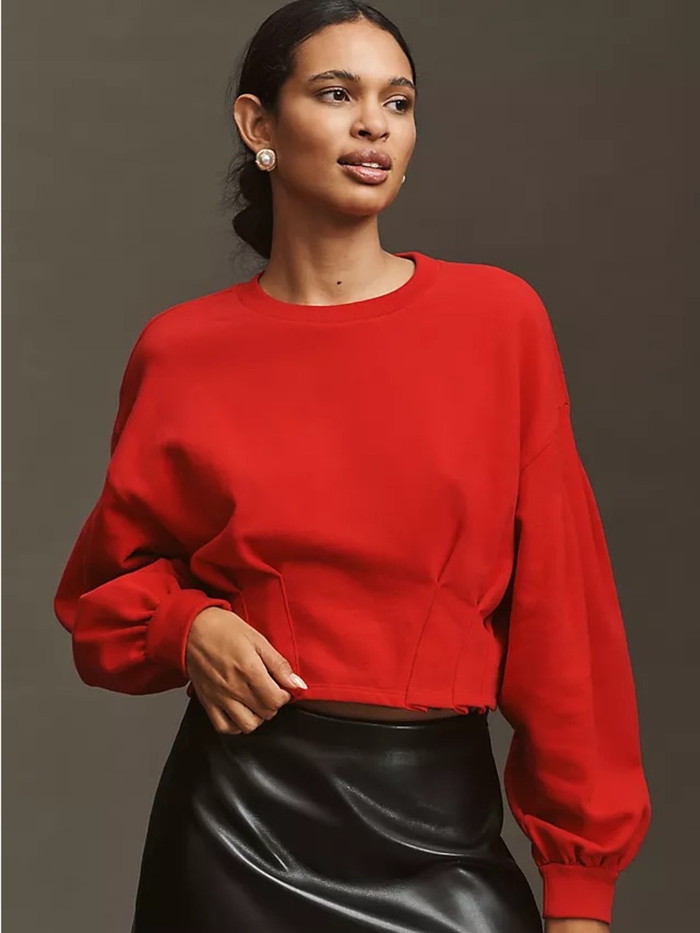 Anthropologie Red Cropped Sweatshirt